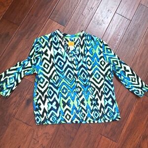 Ruby Rd Blue, Green & White Abstract Patterned Top size XL